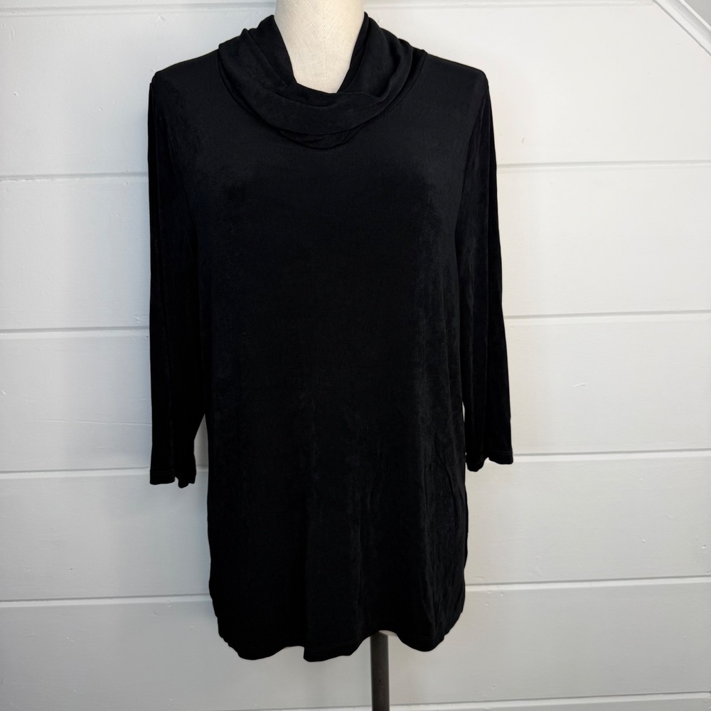 Chicos Travelers Size 3 XL 16‎ Black Cowl Neck 3/4 Sleeve Shirt Top - Picture 2 of 10